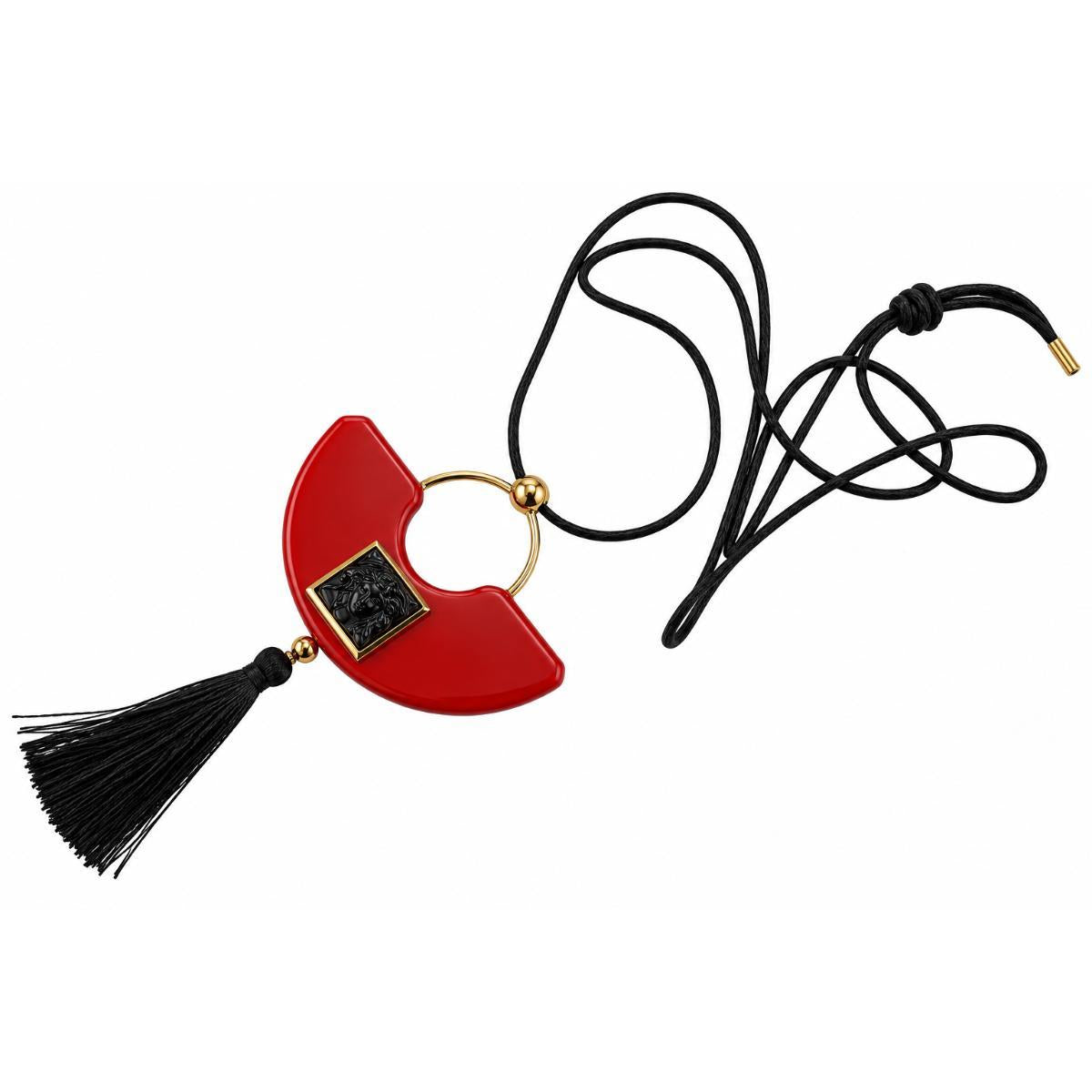 Lalique Arethuse Black Crystal Resin Vermeil Tassel Pendant Necklace 10698100