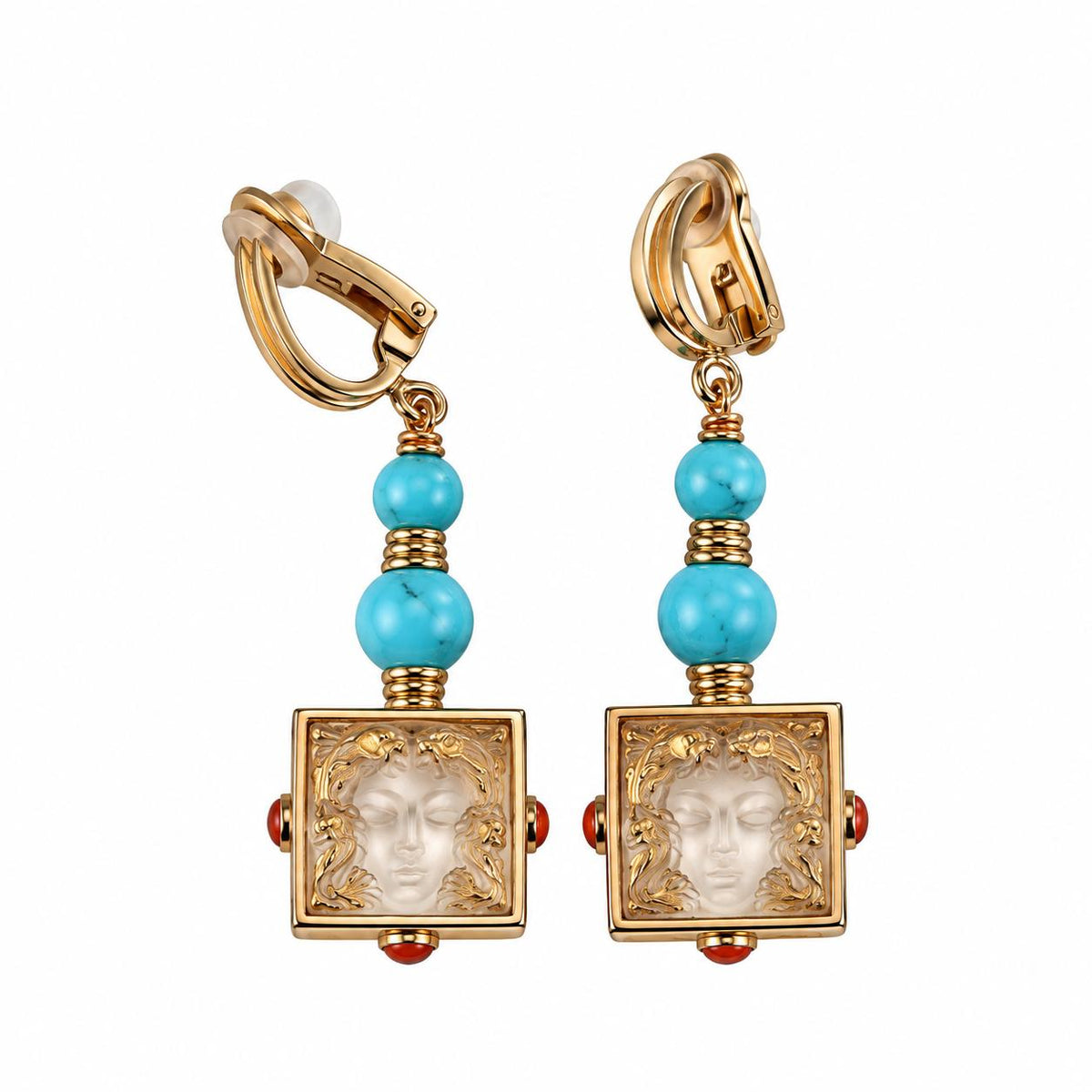 Lalique Arethuse Crystal Turquoise Vermeil Silver Dangle Clip Earrings 10418100