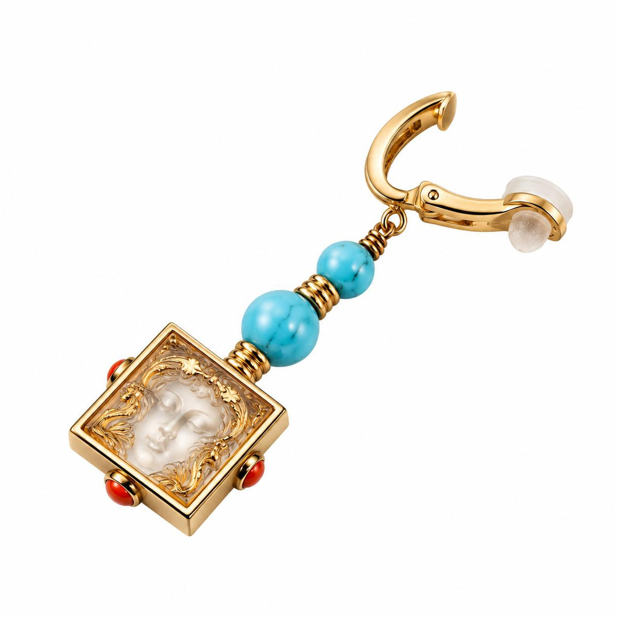 Lalique Arethuse Crystal Turquoise Vermeil Silver Dangle Clip Earrings 10418100