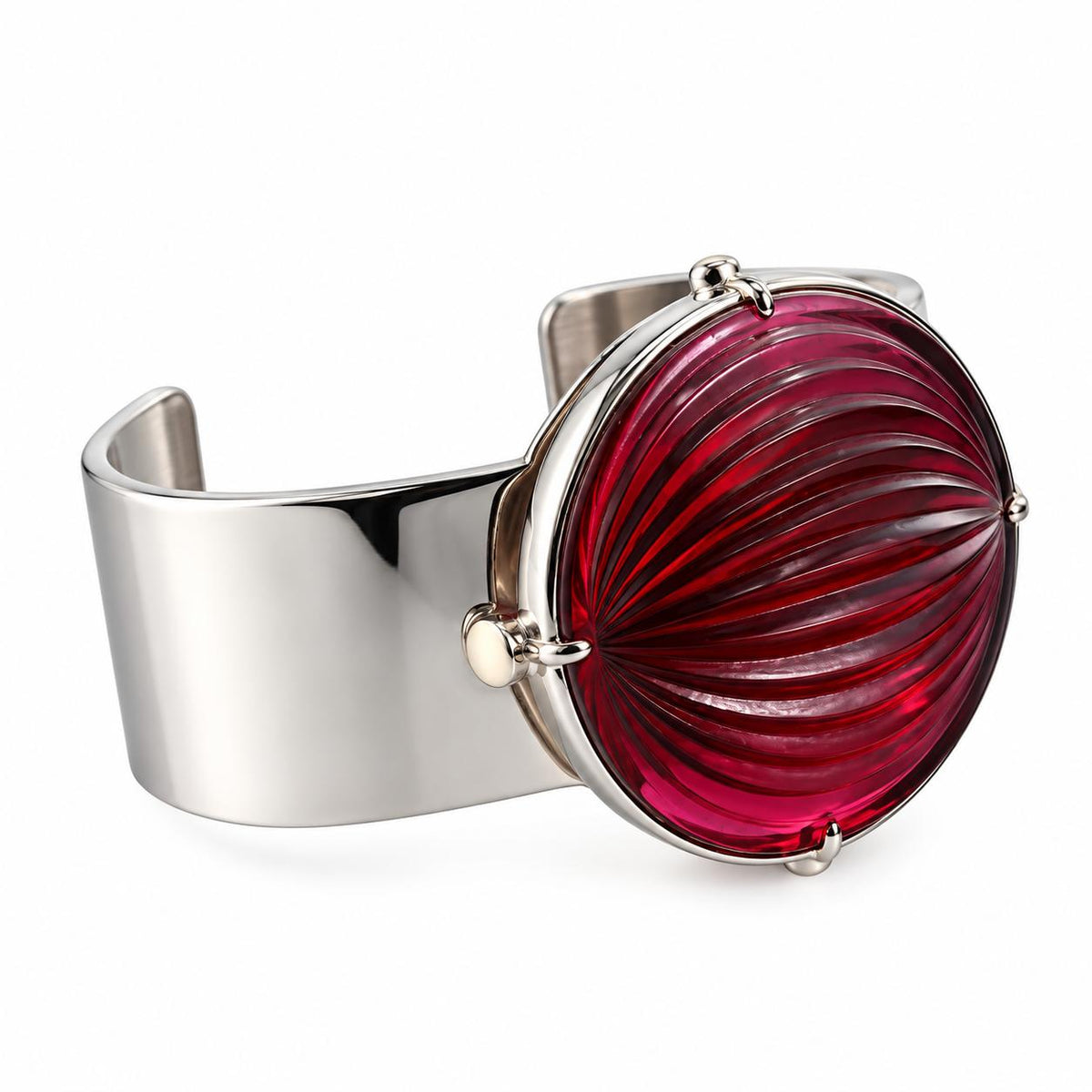 Lalique Vibrante Mauve Crystal Sterling Silver Cuff Bracelet 10396900