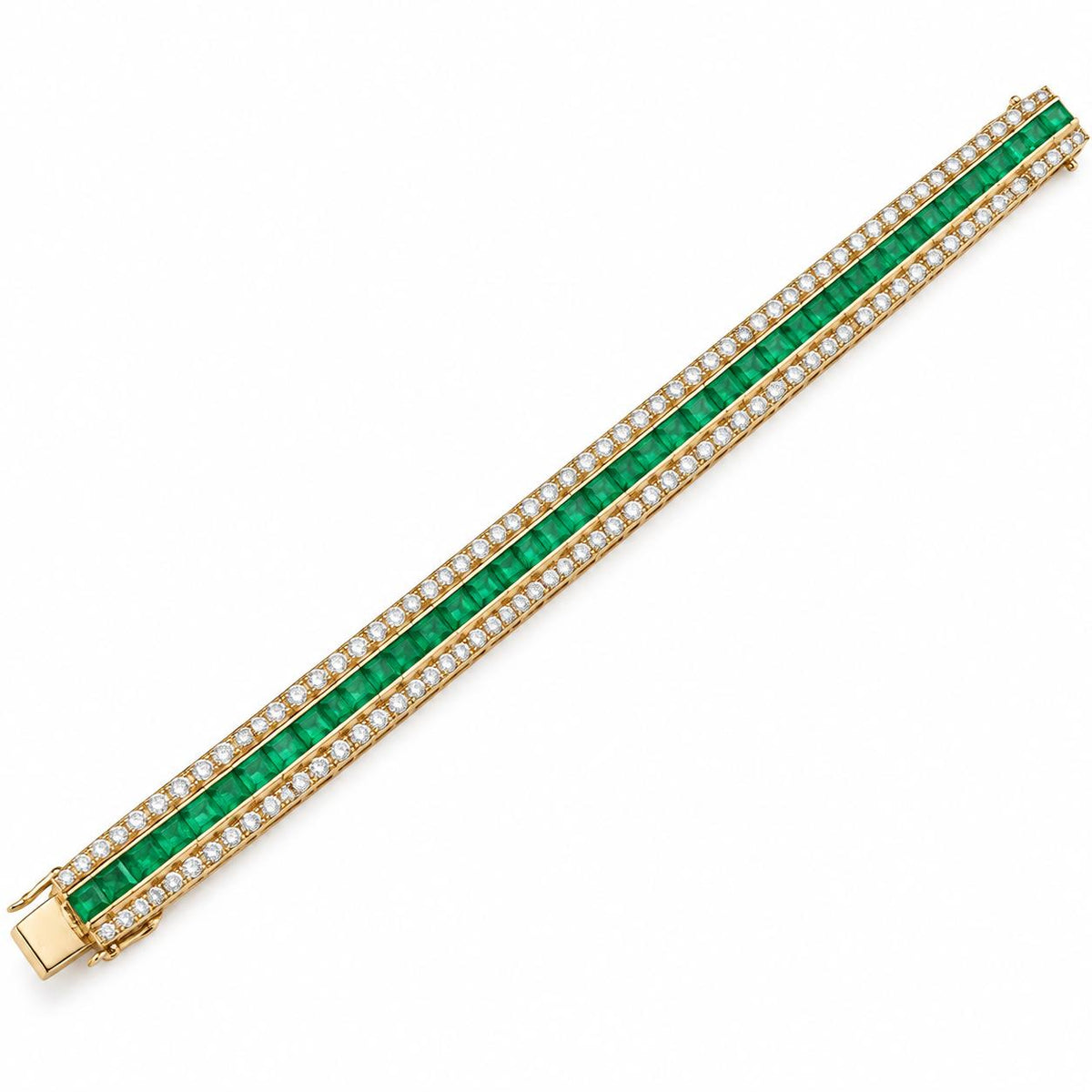 1980s Vintage 18K Gold Diamond Emerald Bracelet