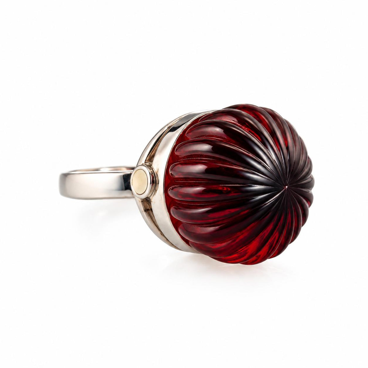 Lalique Vibrante Red Carved Crystal Sterling Silver Ring 10397300