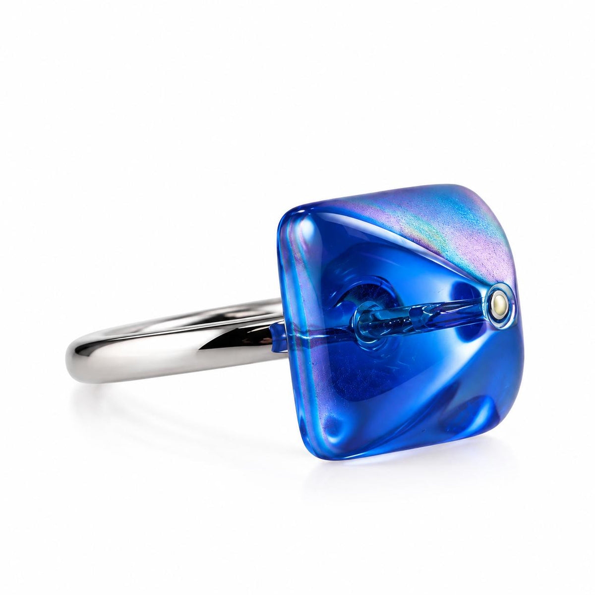 Lalique Charmante Blue Crystal Cabochon Sterling Silver Ring 10391900