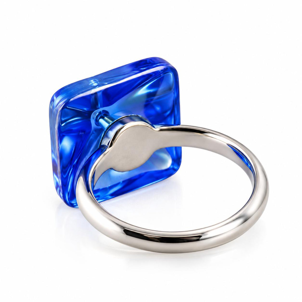 Lalique Charmante Blue Crystal Cabochon Sterling Silver Ring 10391900