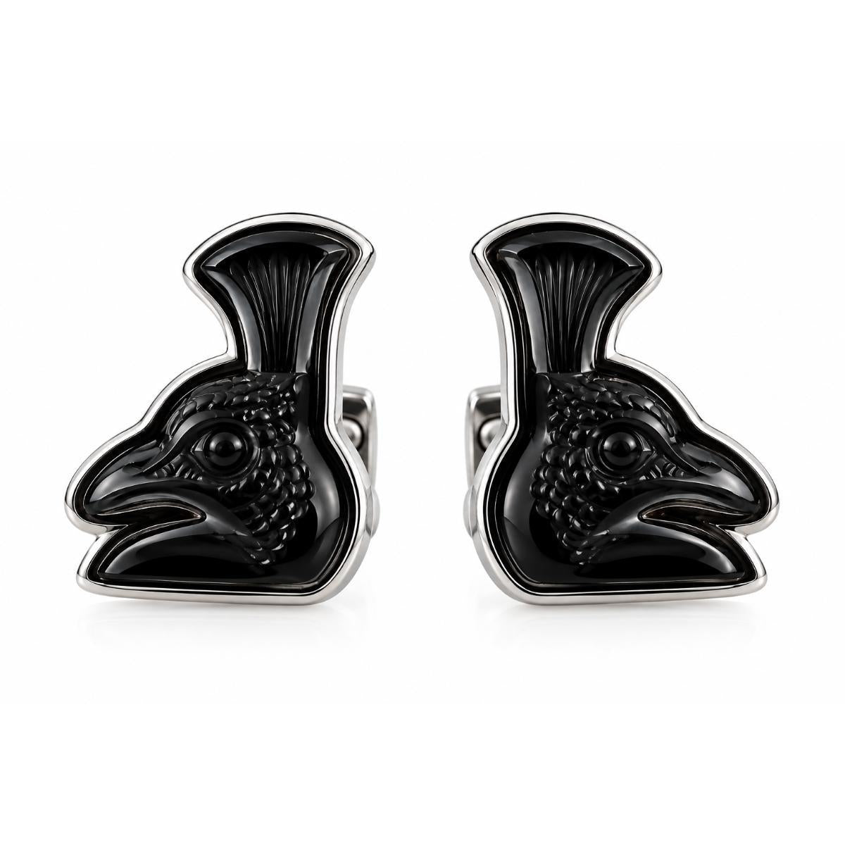 Lalique Paon Mascottes Peacock Blue Crystal Sterling Silver Cufflinks 10388300