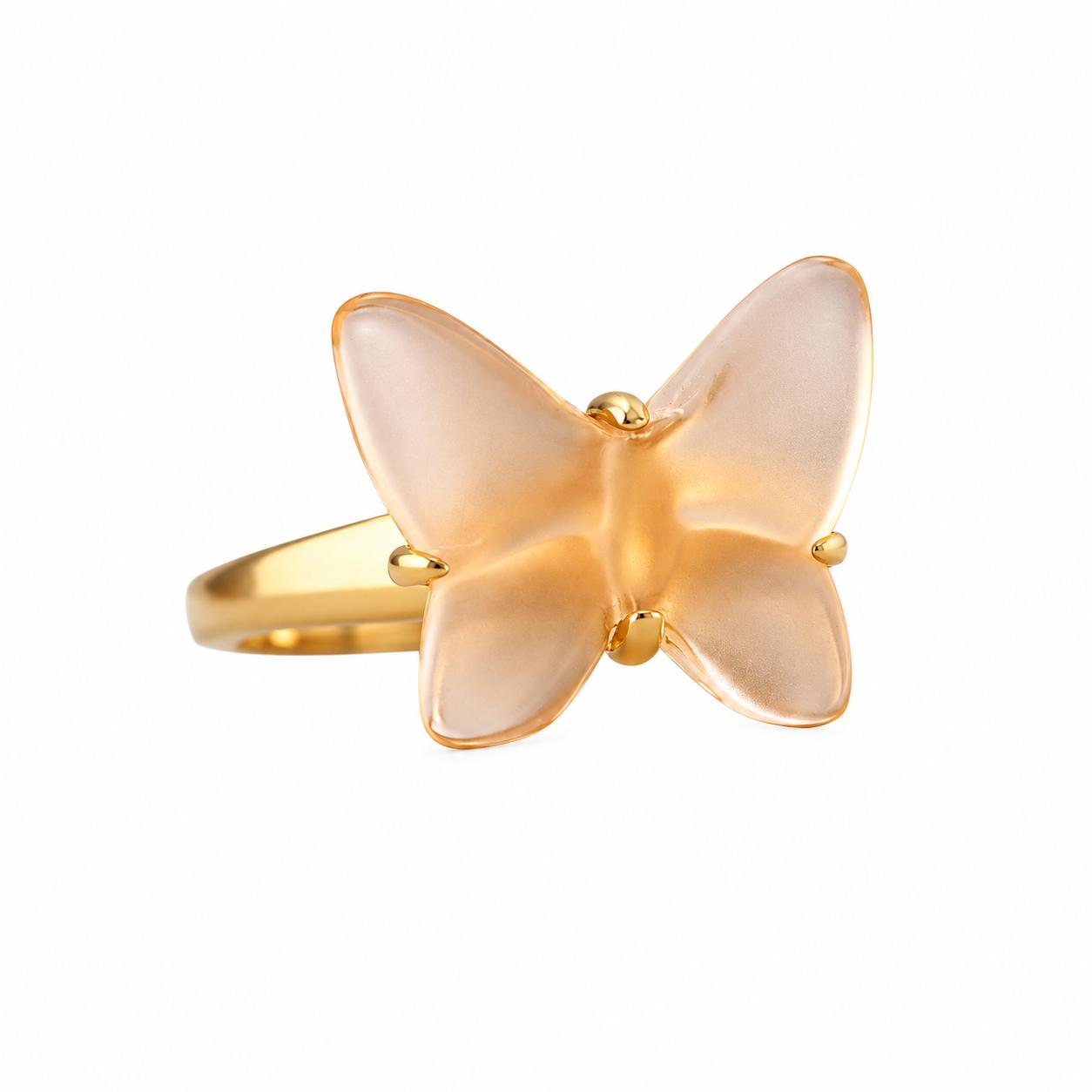 Lalique Papillon Gold Plated Peach Crystal Butterfly Ring 10753600