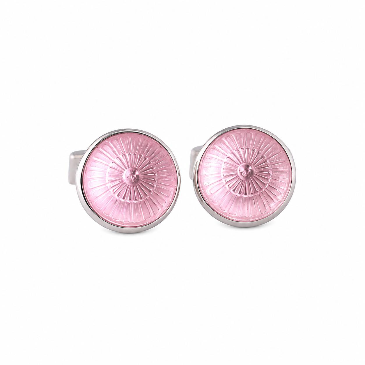 Lalique Toupie Spinning Top Pink Crystal Palladium Cufflinks 10728800