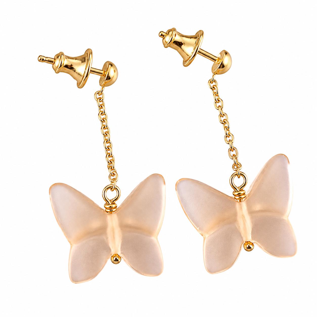 Lalique Papillon Peach Crystal Gold Plated Butterfly Earrings 10753900