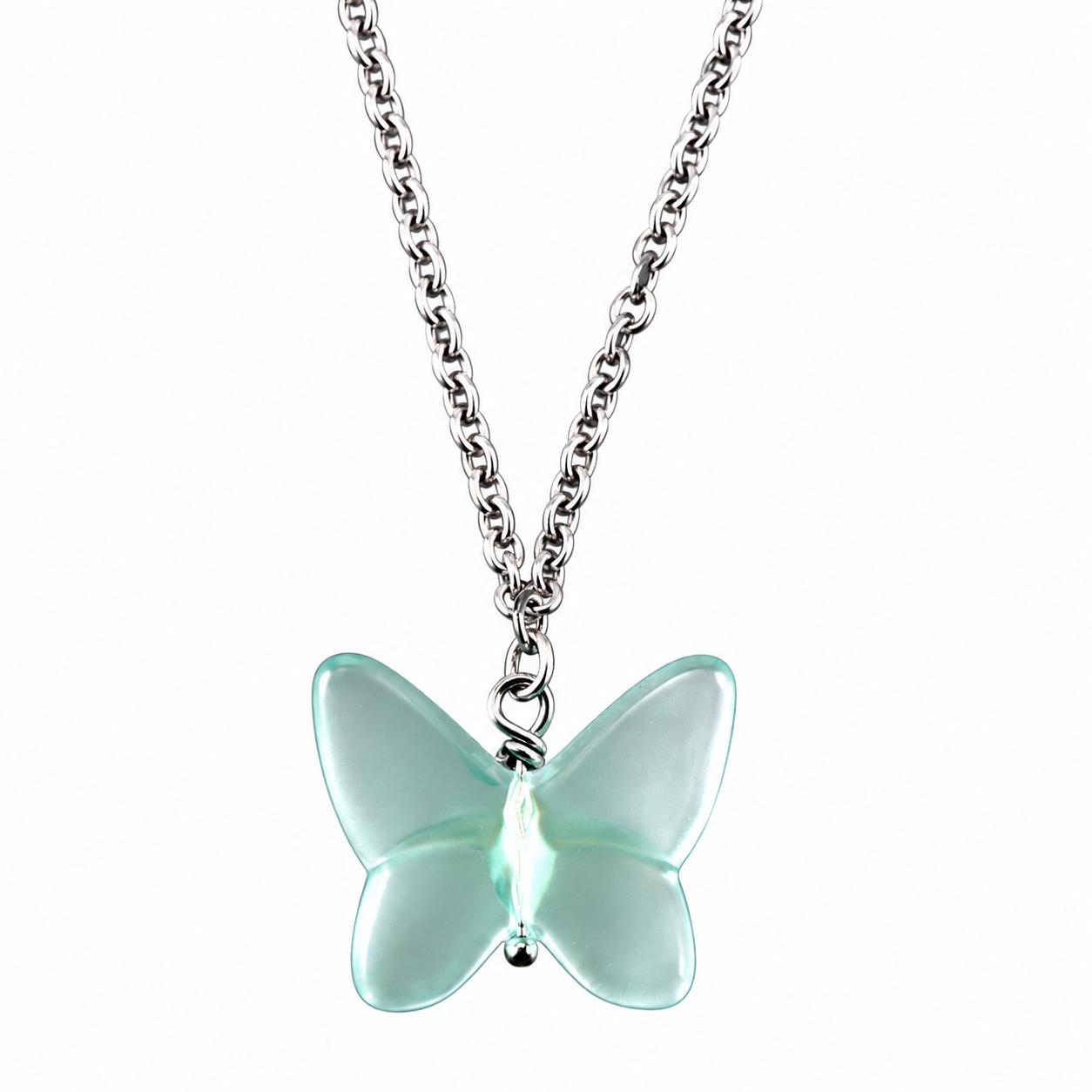Lalique Papillon Lagoon Crystal Silver Chain Butterfly Necklace 10753000