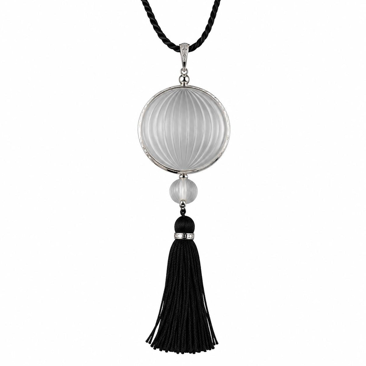 Lalique Vibrante Crystal Diamond Sterling Tassel Pendant Necklace 10163700