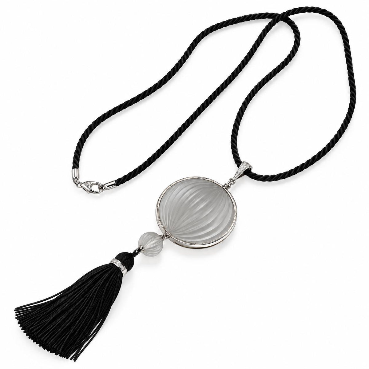 Lalique Vibrante Crystal Diamond Sterling Tassel Pendant Necklace 10163700