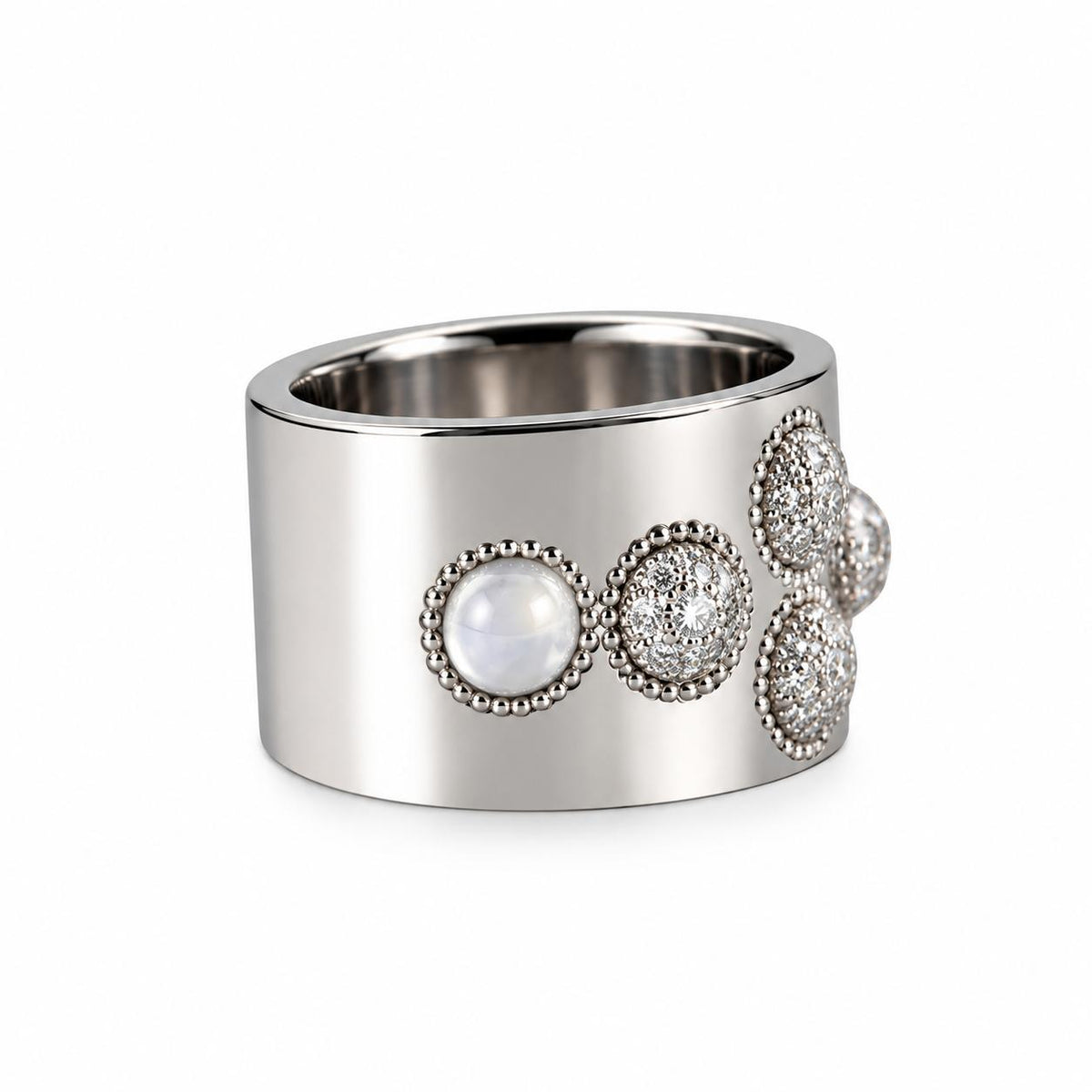 Lalique Petillante Bubbly Sterling Silver Diamond Crystal Band Ring 10147500