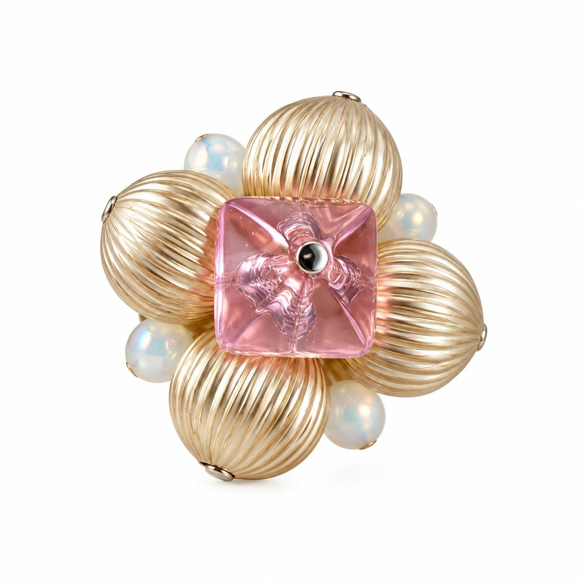 Lalique Charmante Pink Color Crystal Sterling Silver Cocktail Ring 10387400