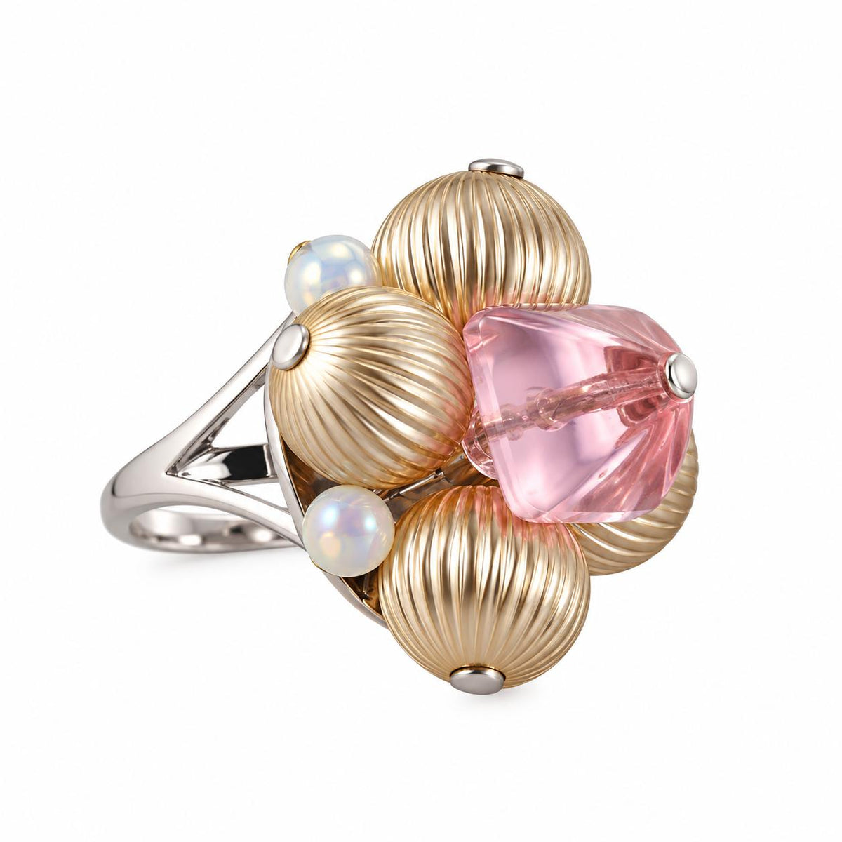 Lalique Charmante Pink Color Crystal Sterling Silver Cocktail Ring 10387400