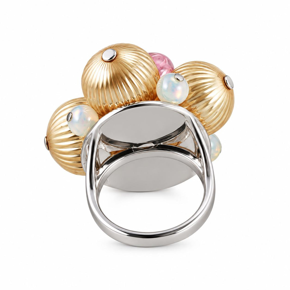 Lalique Charmante Pink Color Crystal Sterling Silver Cocktail Ring 10387400