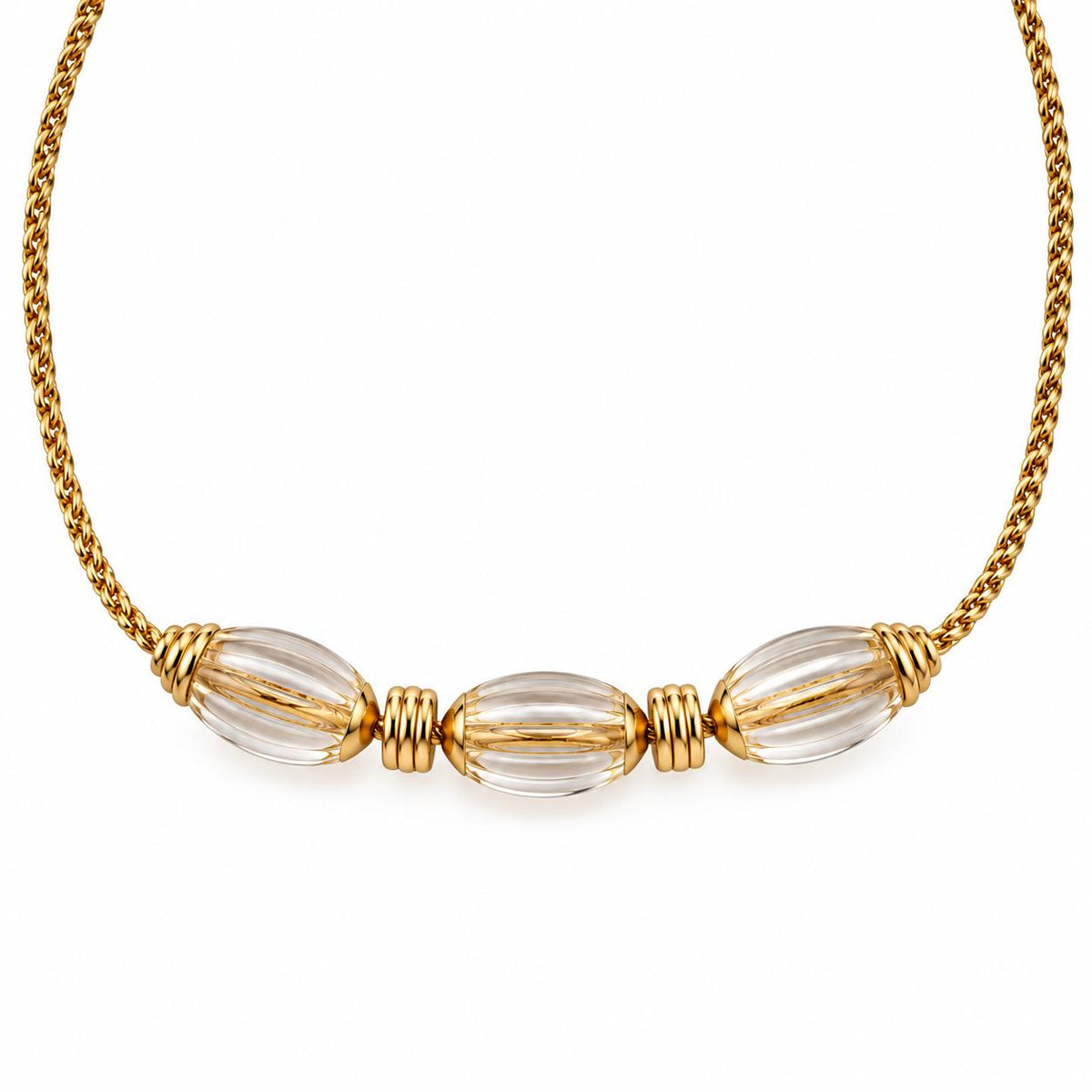 Lalique Vibrante Oval Crystal Bead Vermeil Silver Short Necklace 10531700
