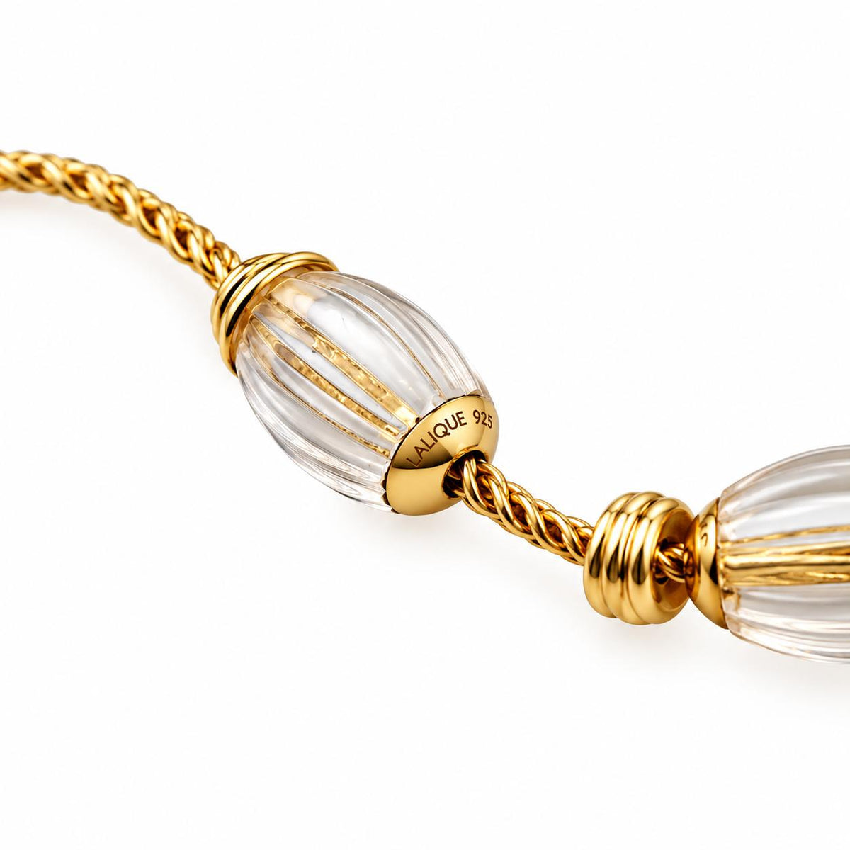 Lalique Vibrante Oval Crystal Bead Vermeil Silver Short Necklace 10531700