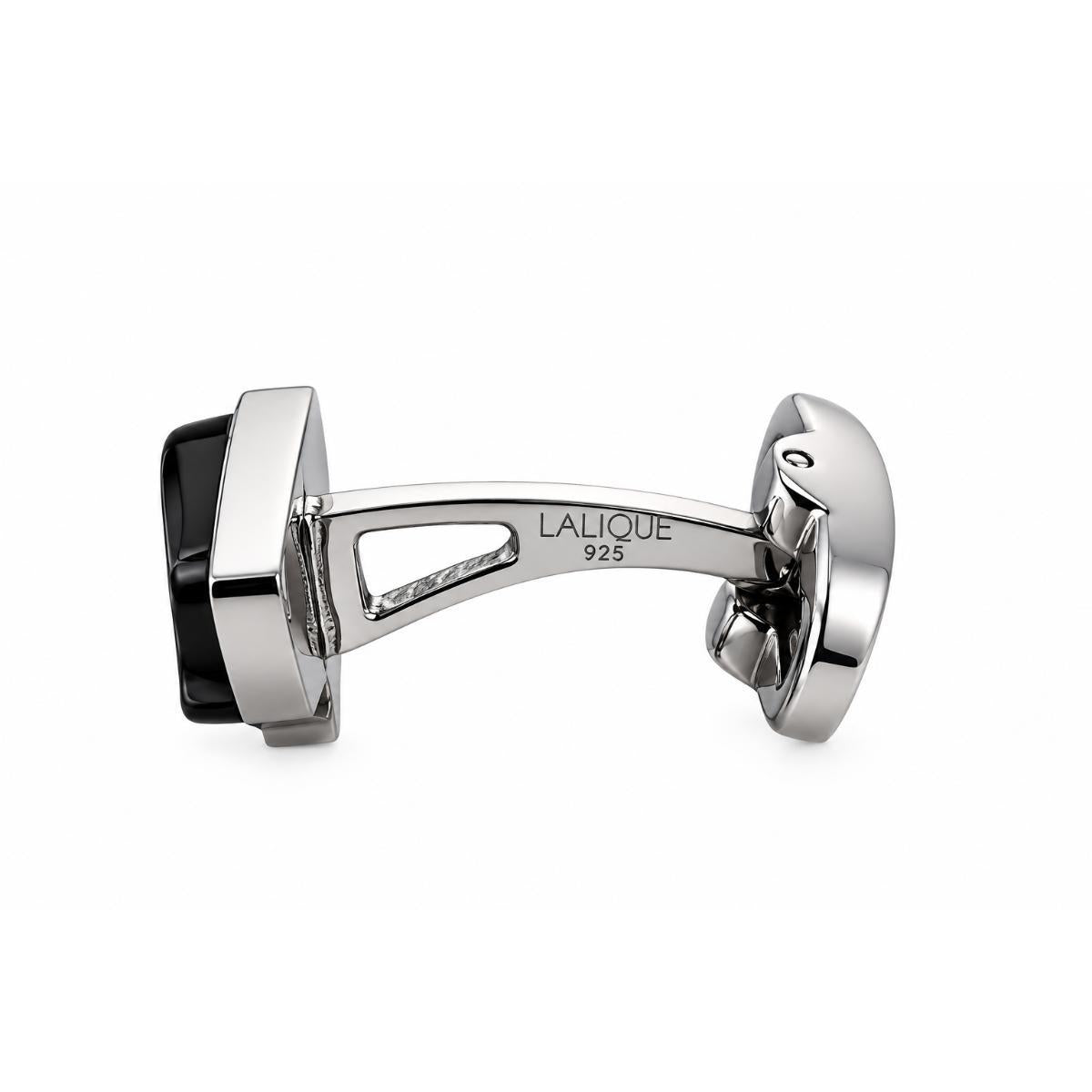 Lalique Victoire Mascottes Black Crystal Steel Cufflinks 10337300