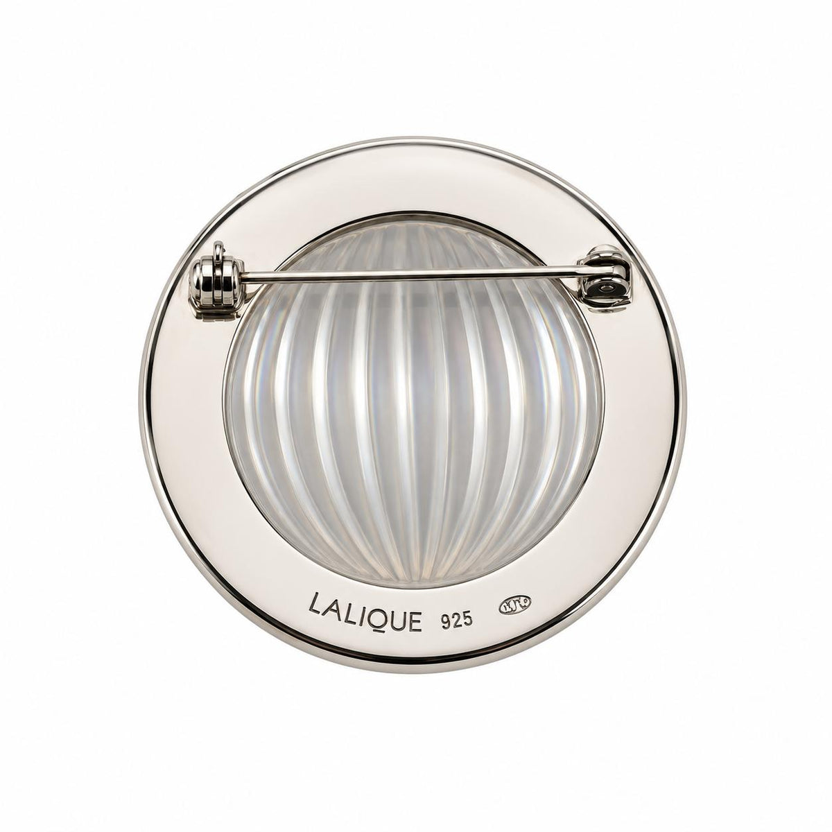Lalique Vibrante Clear Crystal Sterling Silver Round Brooch 10530400