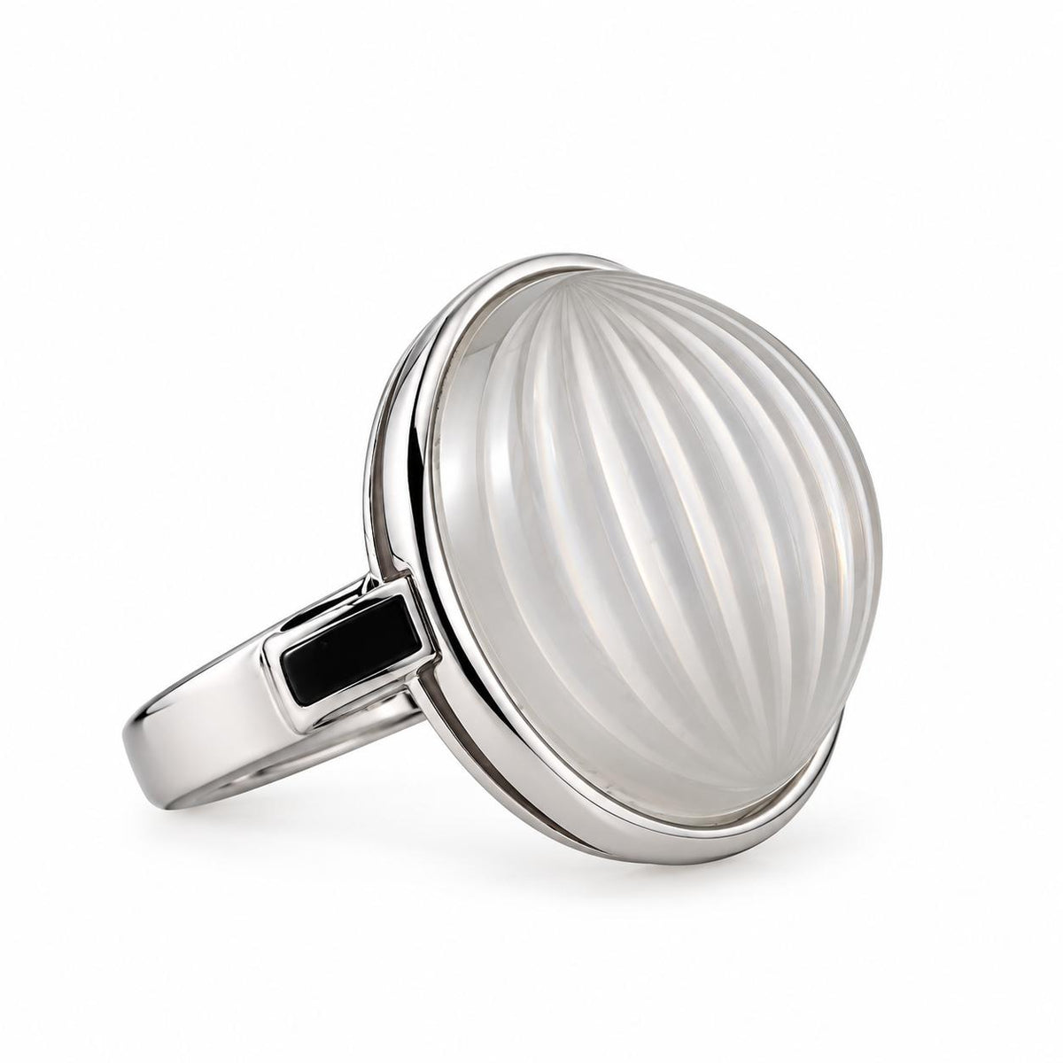 Lalique Vibrante Carved Crystal Sterling Silver Round Ring 10529200