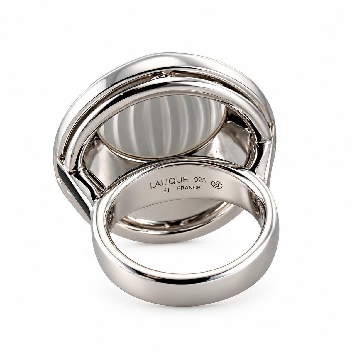 Lalique Vibrante Carved Crystal Sterling Silver Round Ring 10529200