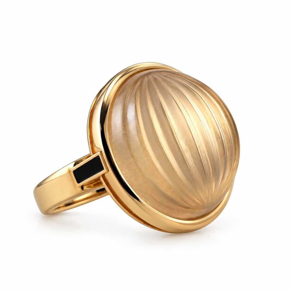 Lalique Vibrante Carved Crystal Vermeil Sterling Silver Round Ring 10529800