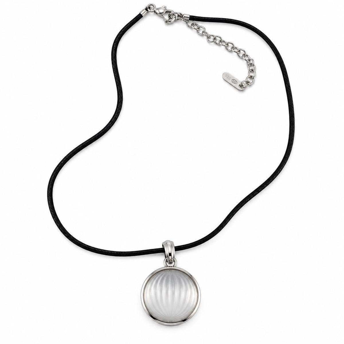 Lalique Vibrante Carved Crystal Sterling Silver Pendant Cord Necklace 10530200