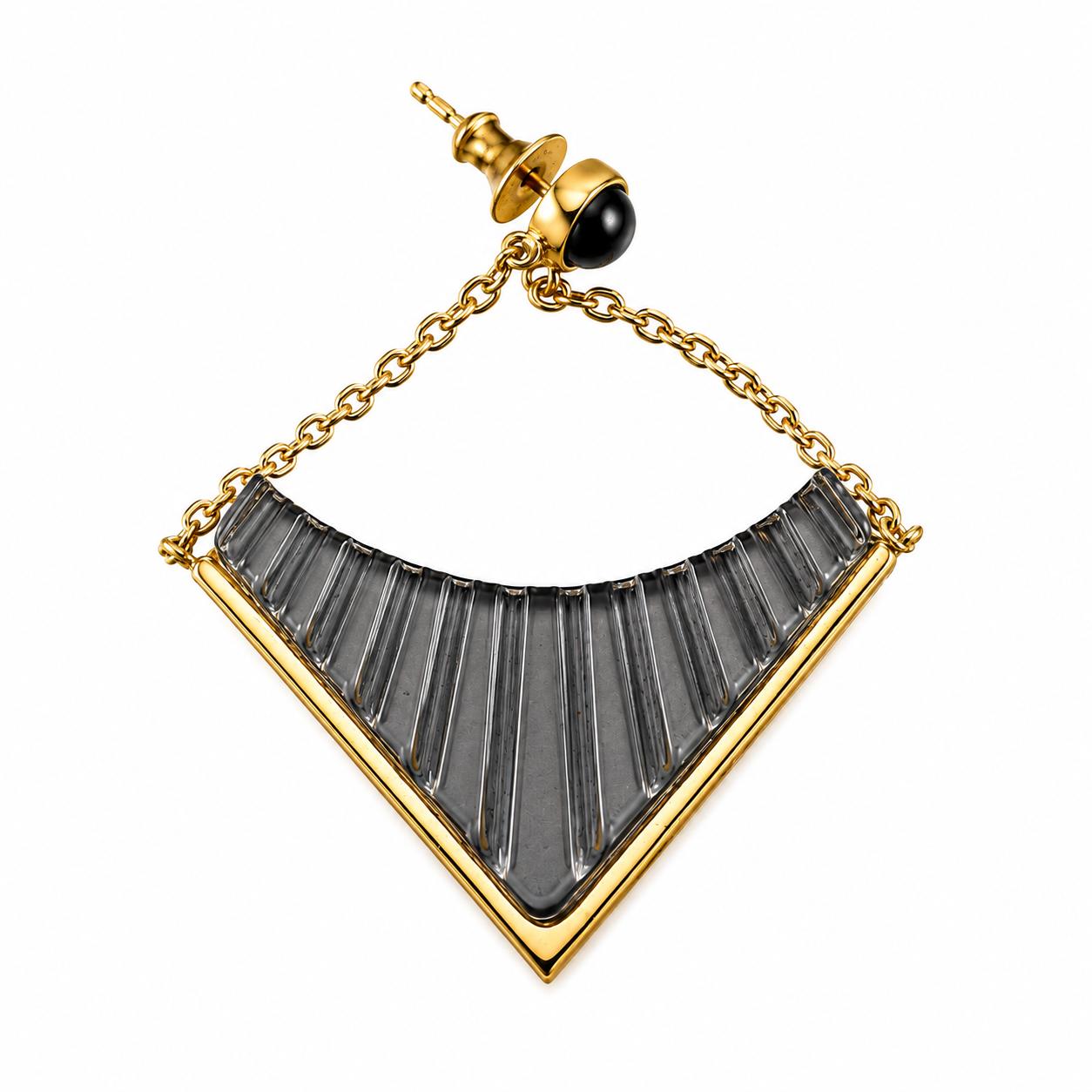 Lalique 1925 Grey Crystal Gold Plated Single Earring Large 10679200