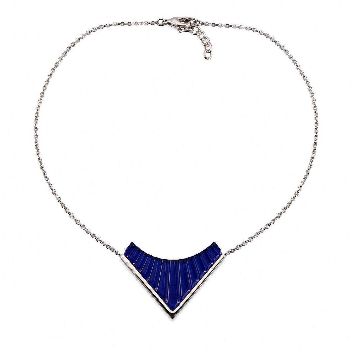 Lalique 1925 Blue Crystal Silver Plated Necklace GM Large Size 10680400