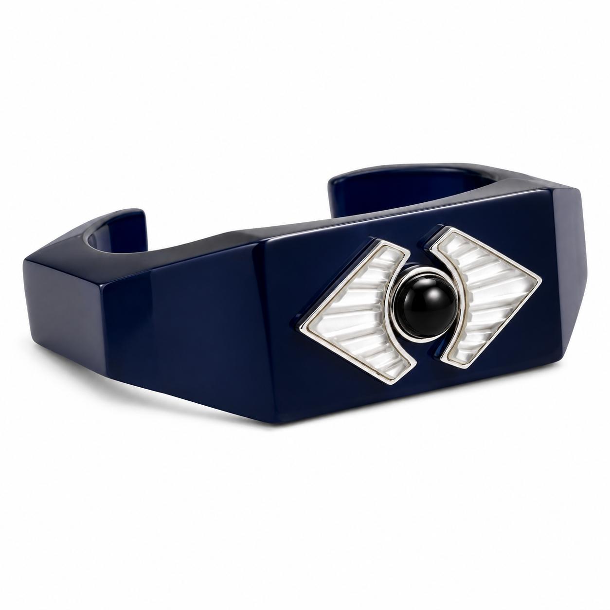 Lalique 1925 Crystal Silver Blue Resin Bracelet Large 10680200