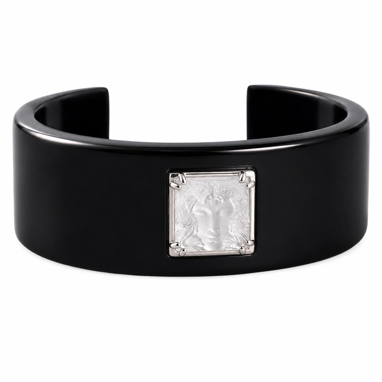 Lalique Arethuse Crystal Silver Resin Cuff Bracelet 10678200