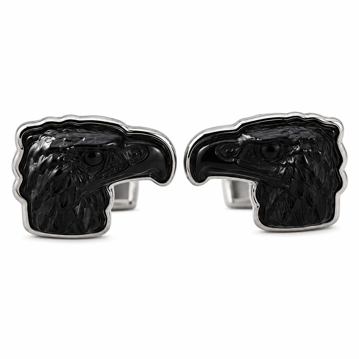 Lalique Eagle Noir Black Crystal Palladium Cufflinks 10605300