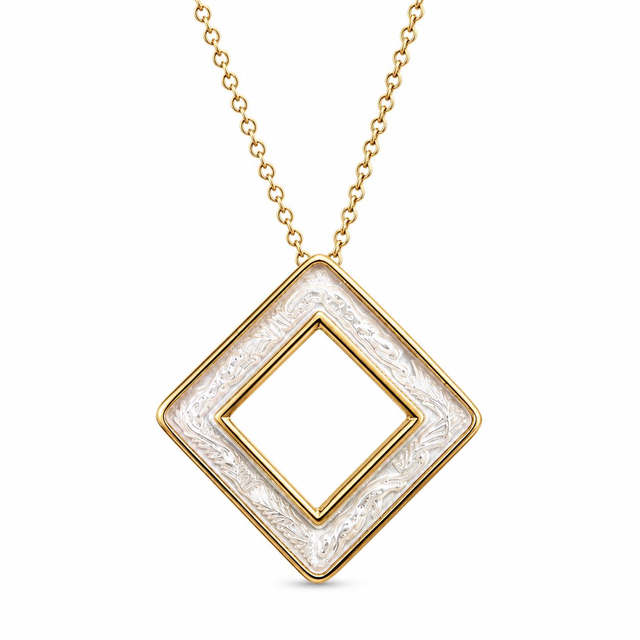 Lalique Losange Panthere Clear Crystal Gold Plated Pendant Necklace 10767300