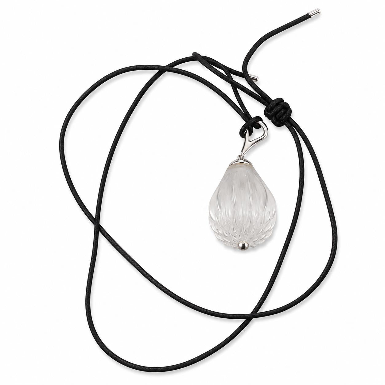 Lalique Flora Bella Clear Crystal Cord Silver Pendant Necklace 10606600