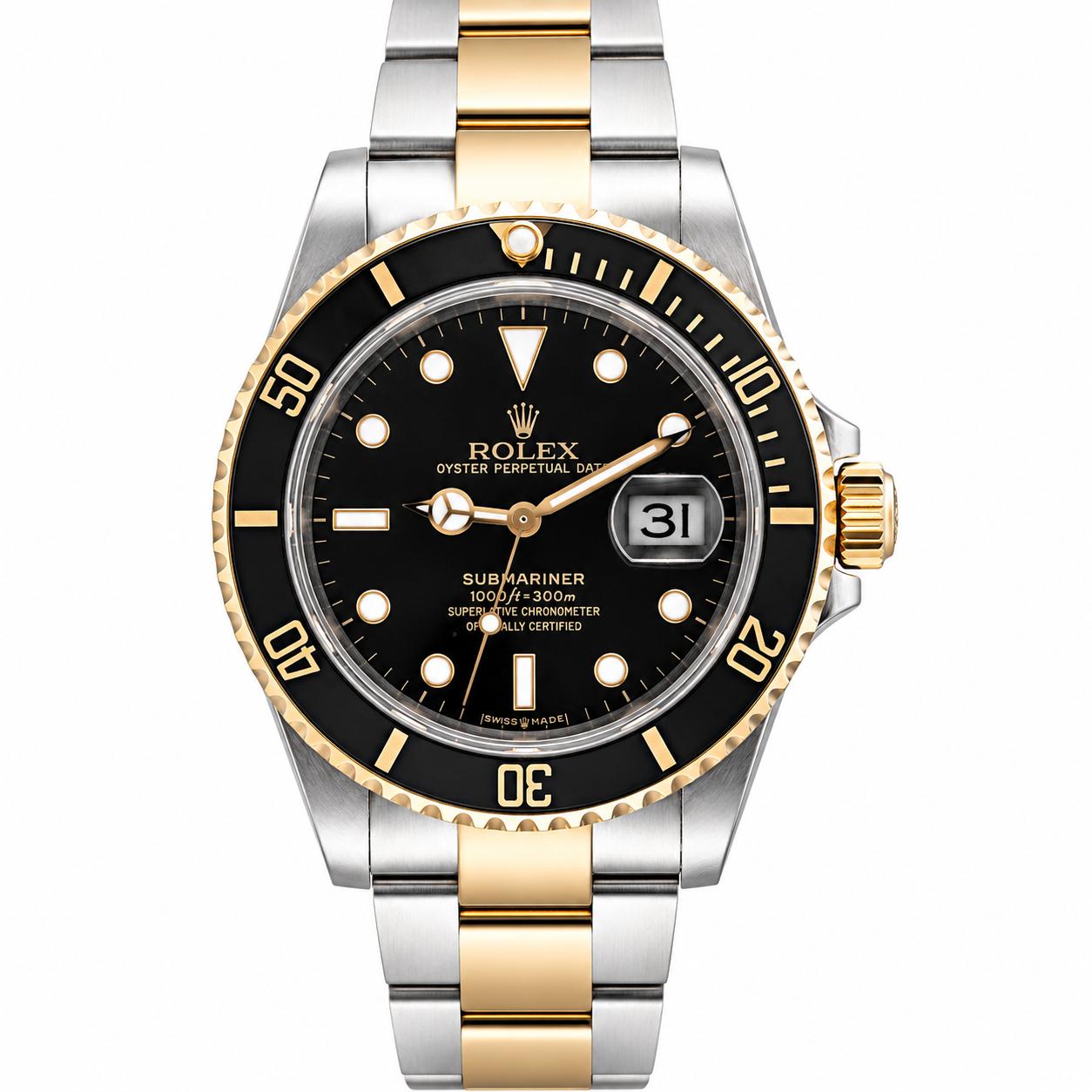 Rolex Submariner Black Two Tone Gold Steel 40mm Watch 16613