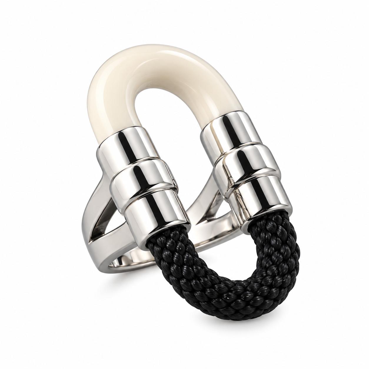 Lalique 1927 Black Crystal Silver Plated Ring 10651700