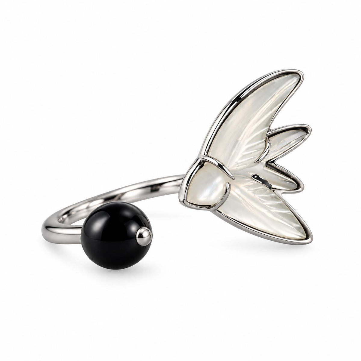 Lalique Hirondelles Swallow Crystal Onyx Sterling Silver Ring 10628200