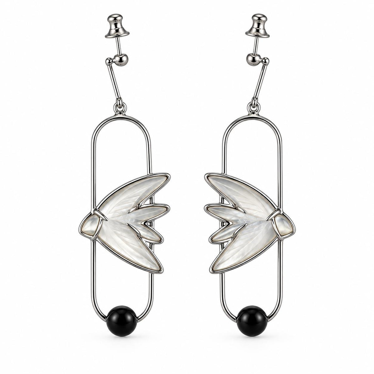 Lalique Hirondelles Swallows Sterling Silver Crystal Onyx Earrings 10628400