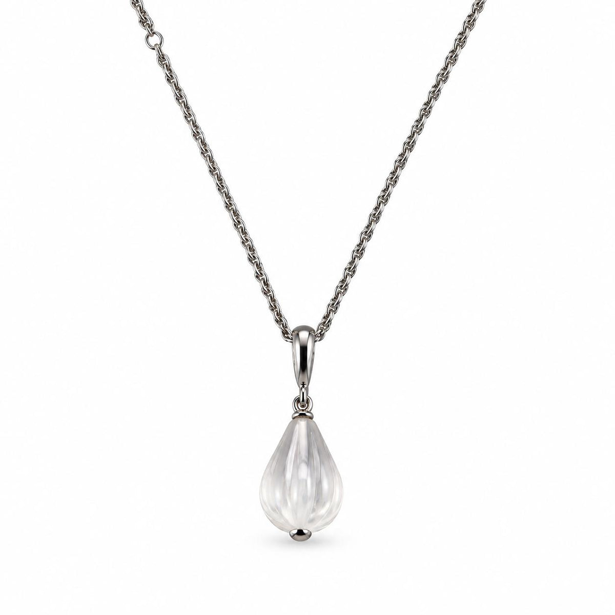 Lalique Flora Bella Sterling Silver Clear Crystal Pendant Necklace 10613300