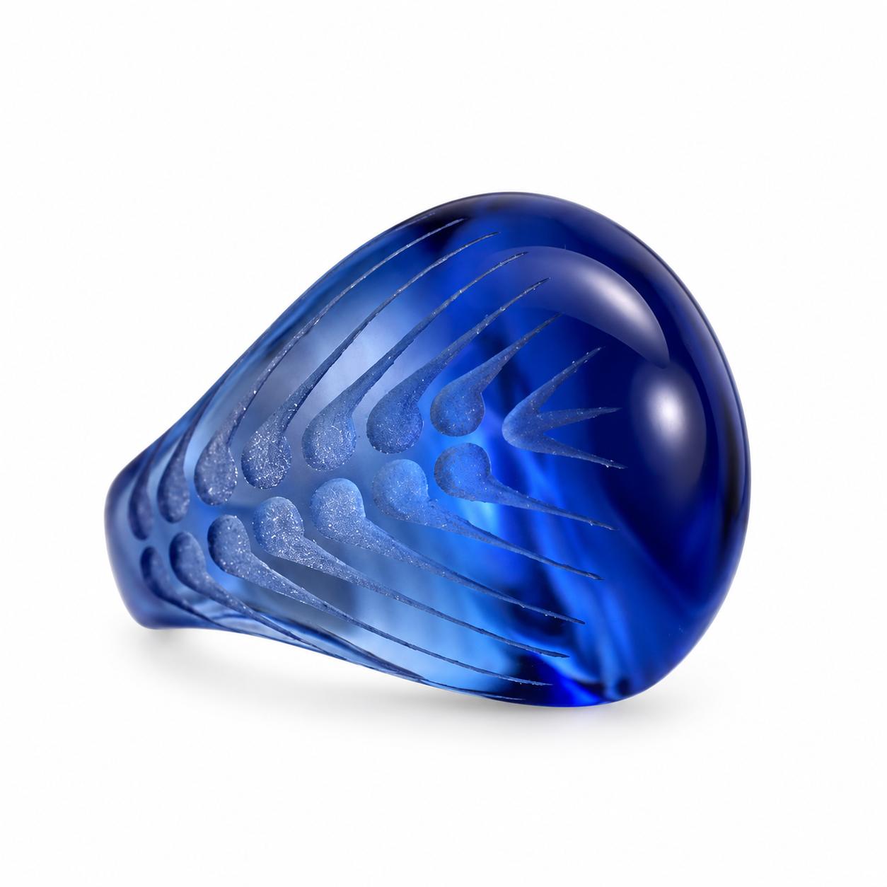 Lalique Carved Cabochon Blue Crystal Ring 10650700