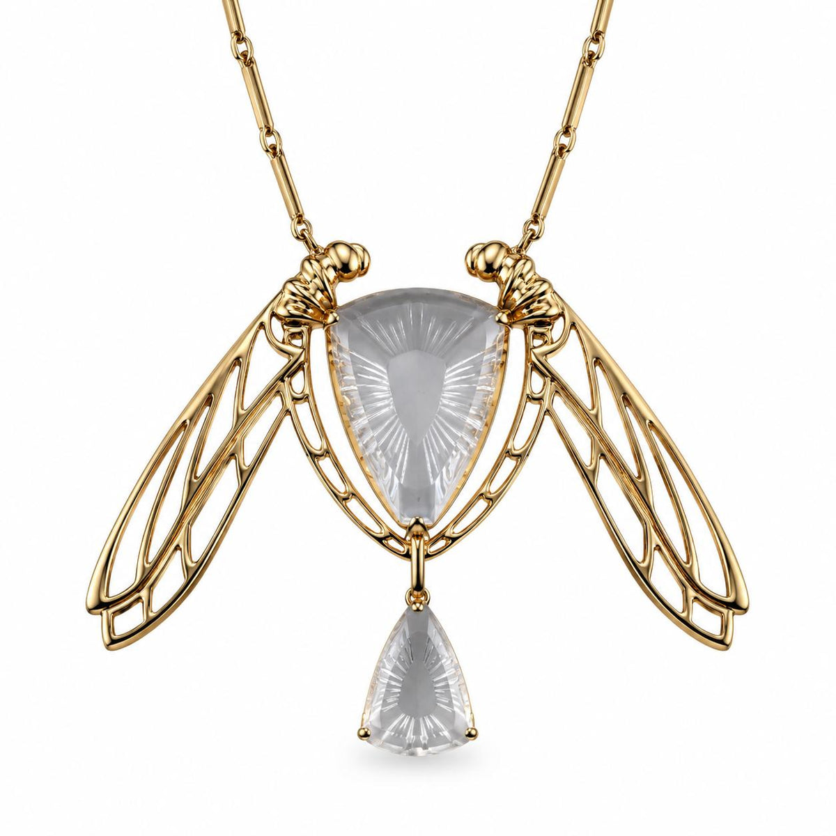 Lalique Ice Light Crystal Dragonfly Gold Plated Silver Necklace 10041900
