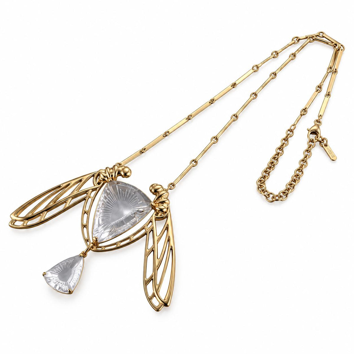 Lalique Ice Light Crystal Dragonfly Gold Plated Silver Necklace 10041900