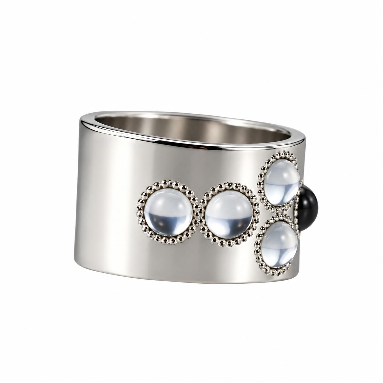 Lalique Petillante Bubbly Sterling Silver Clear Crystal Wide Band Ring 10146800