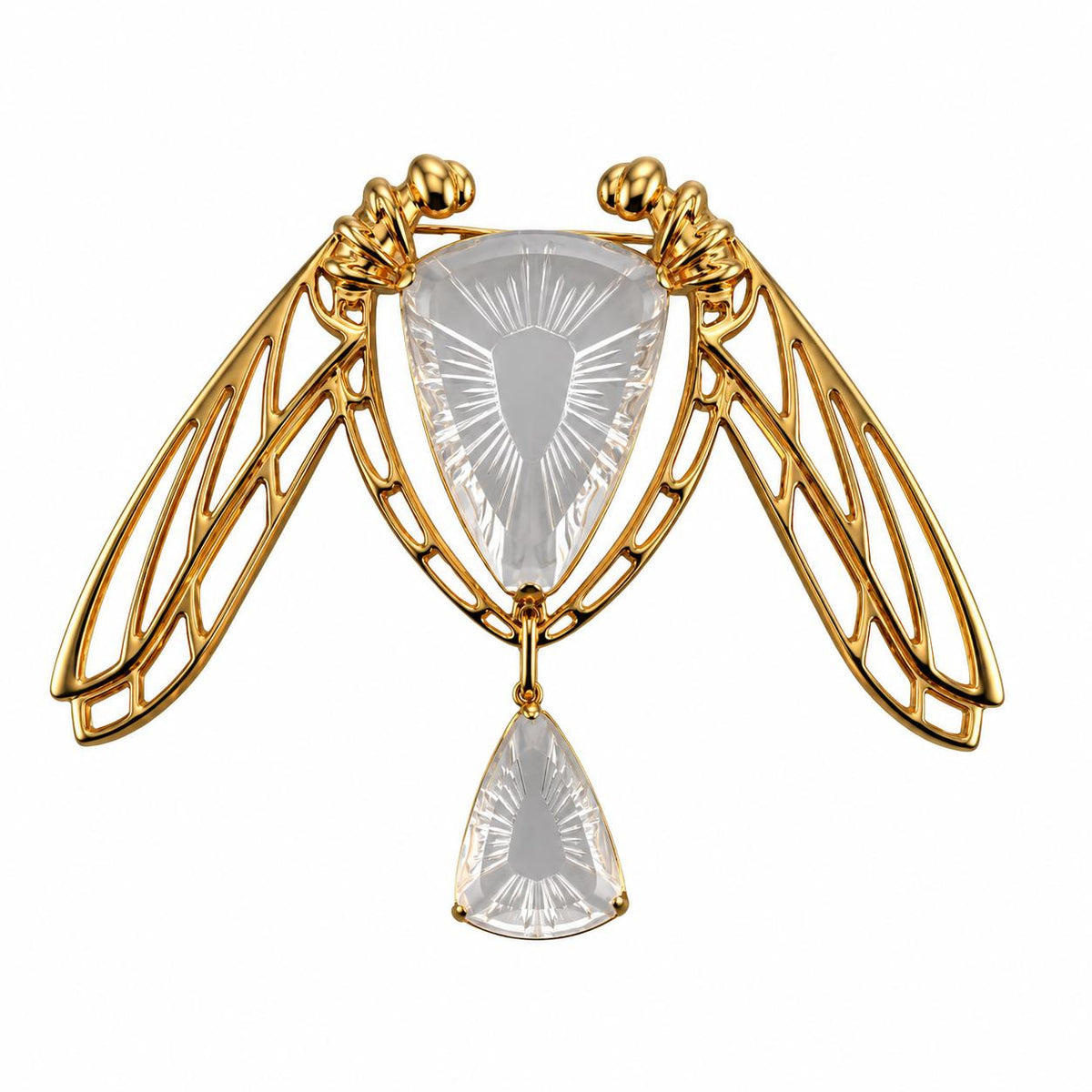 Lalique Ice Light Clear Crystal Gold Plated Silver Dragonfly Brooch 10041200