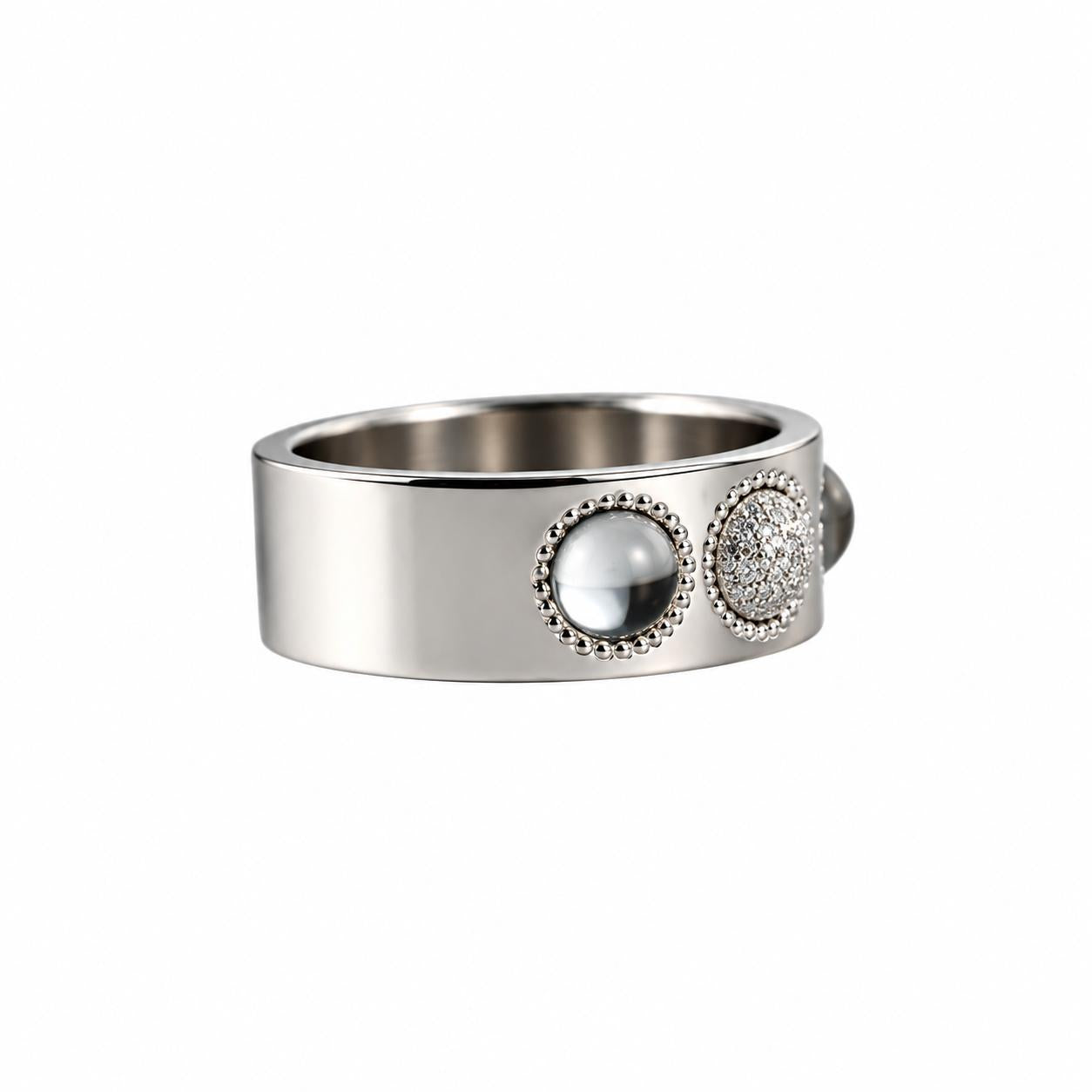 Lalique Petillante Bubbly Sterling Silver Diamond Crystal Band Ring 10145500