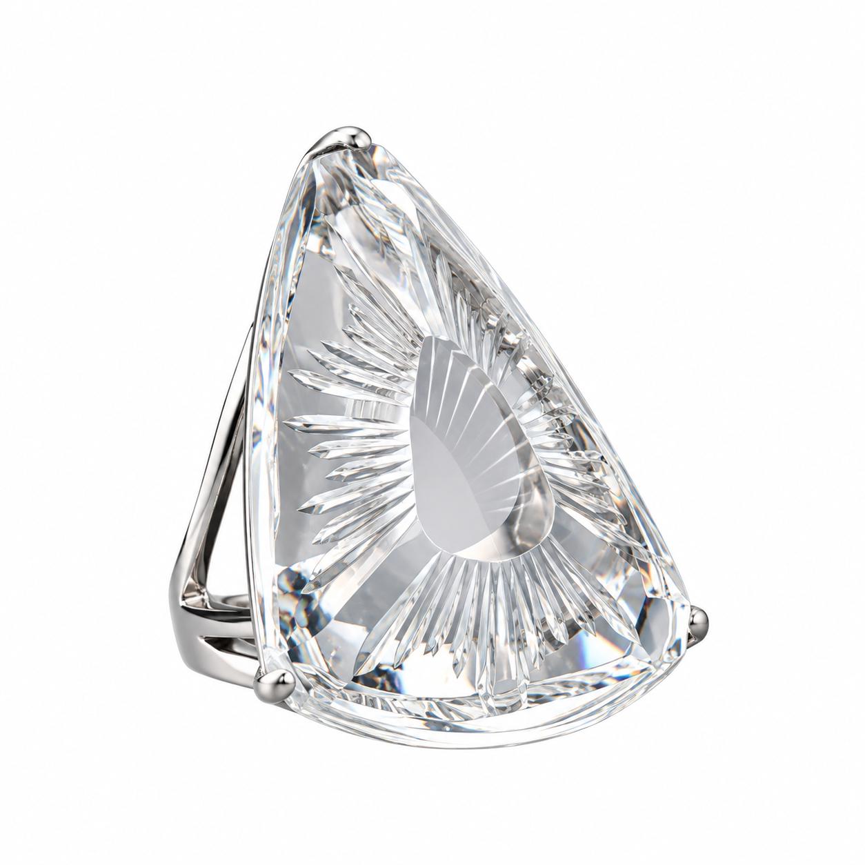 Lalique Ice Light Clear Crystal Sterling Silver Ring 10041500