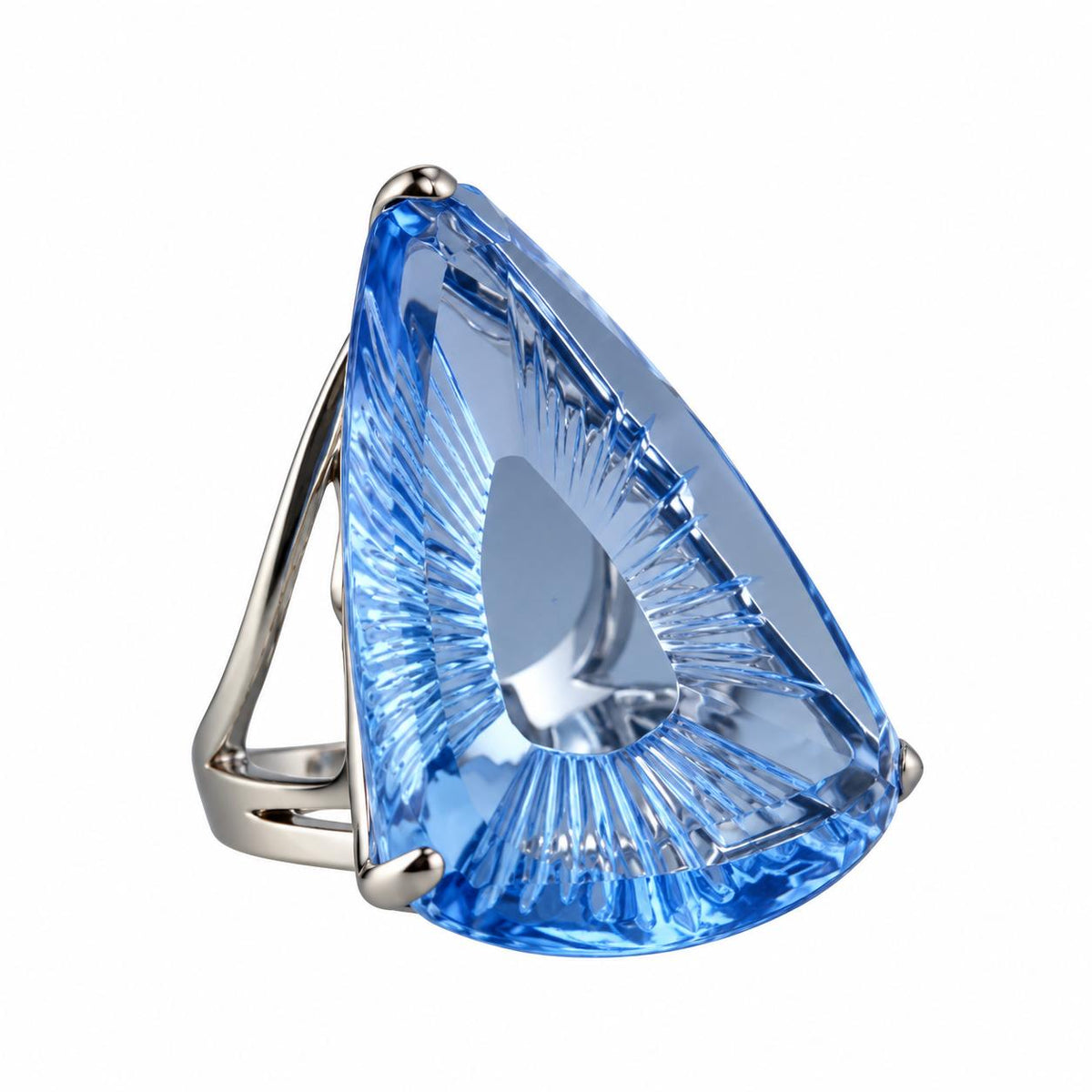 Lalique Ice Light Blue Crystal Sterling Silver Ring 10042700