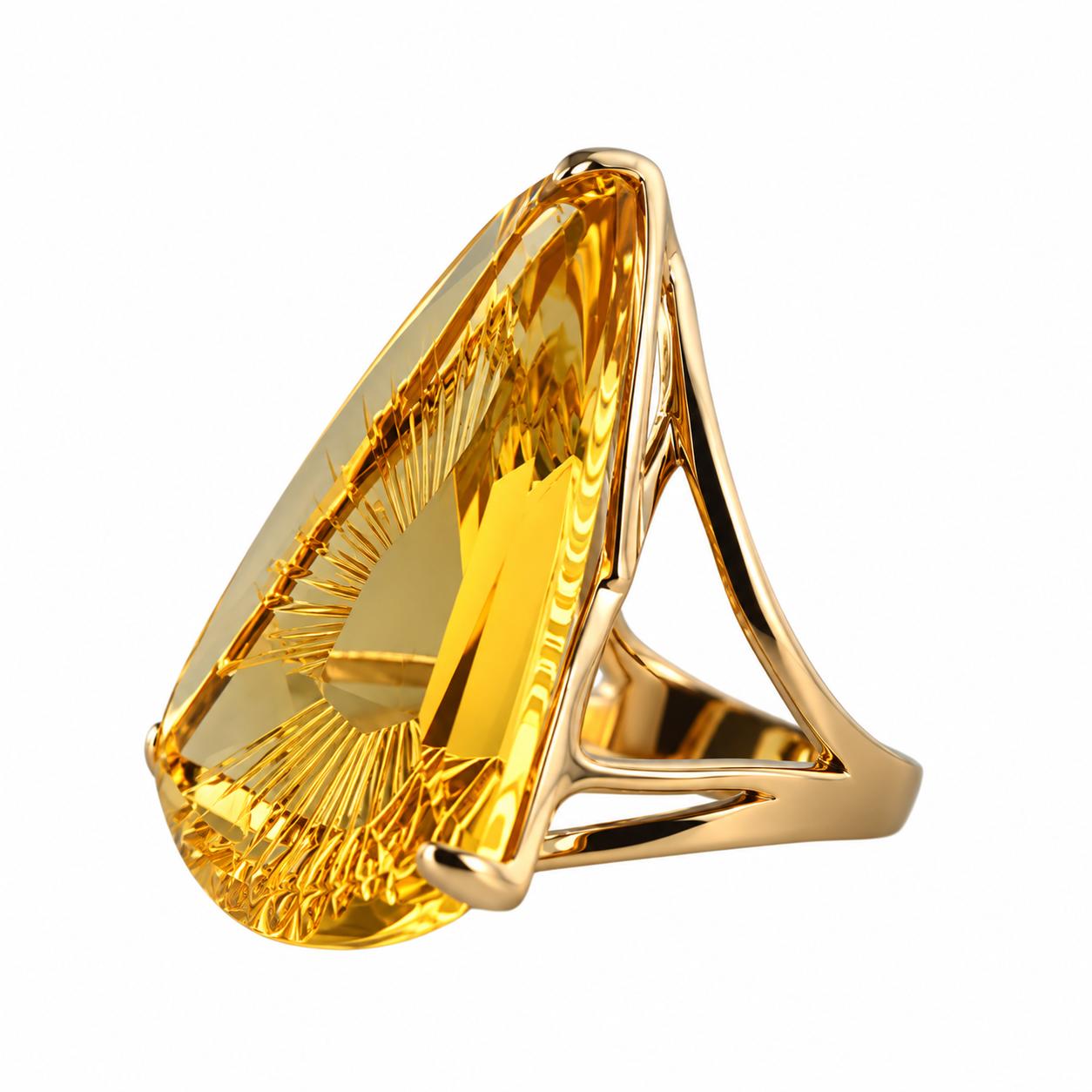 Lalique Ice Light Yellow Crystal Gold Plated Ring 10044300