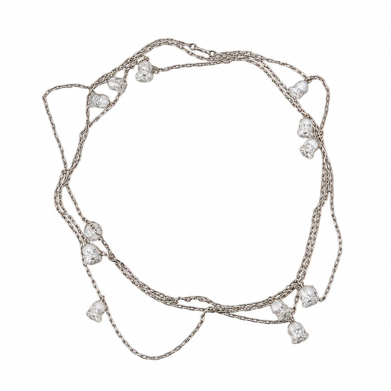 Lalique Muguet Lily of the Valley Crystal Sterling Silver Long Necklace 10105400
