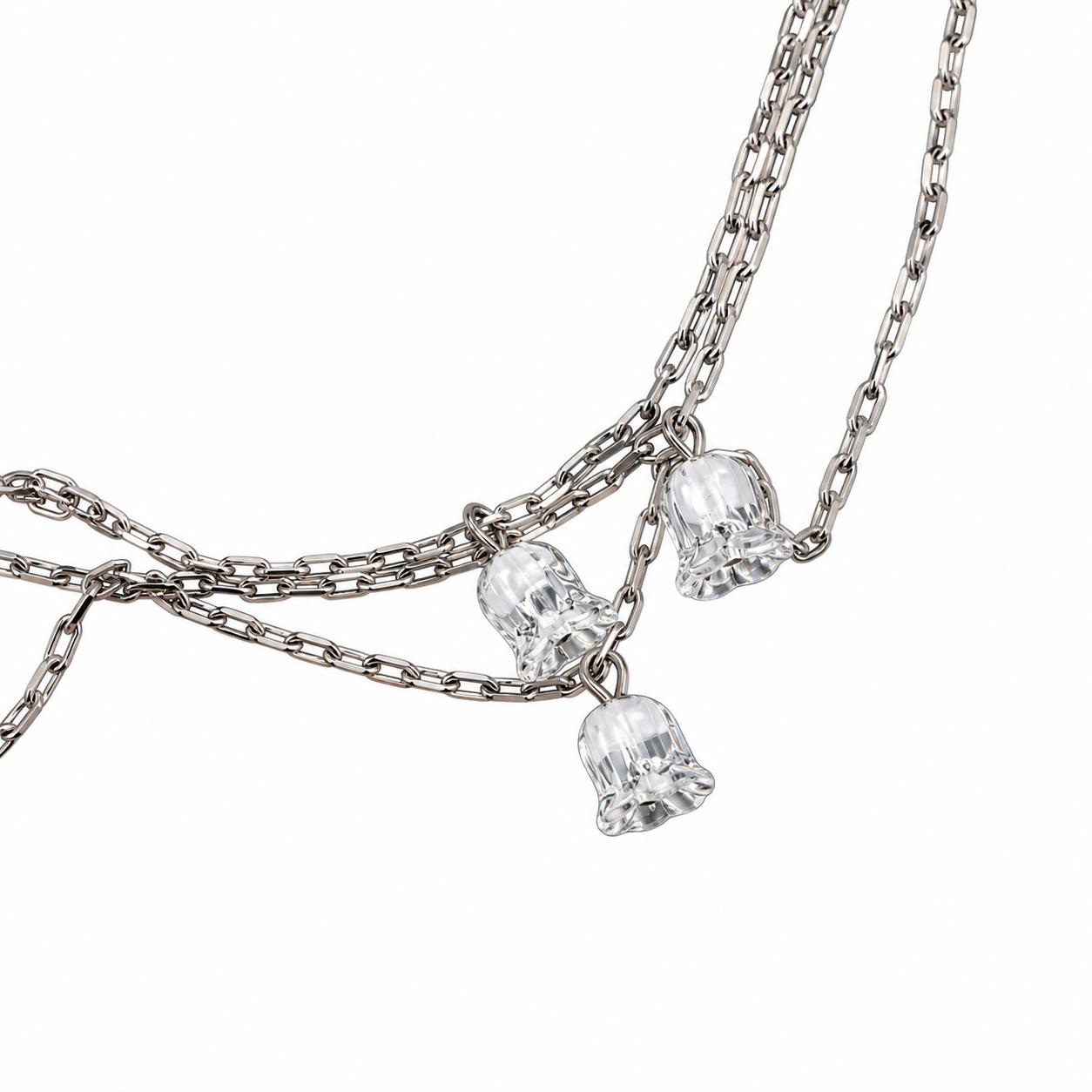 Lalique Muguet Lily of the Valley Crystal Sterling Silver Long Necklace 10105400
